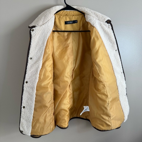 Lauren Ralph Lauren Mustard Quilted Jacket Faux Sherpa Collar Corduroy Trim Sz M - Picture 6 of 13
